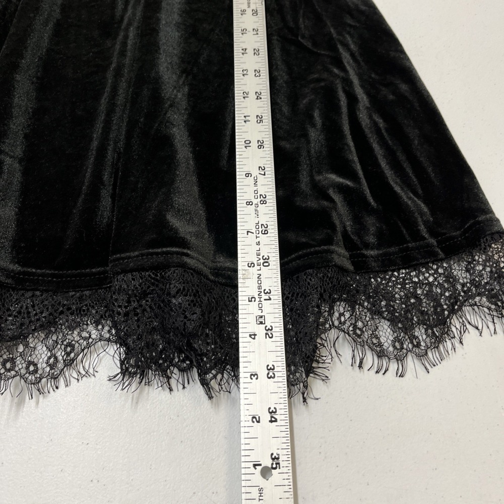 Black Velvet Dress Babydoll Lace Trim Mini Size M Celestial‎ Witchy Whimsigoth - Picture 6 of 11